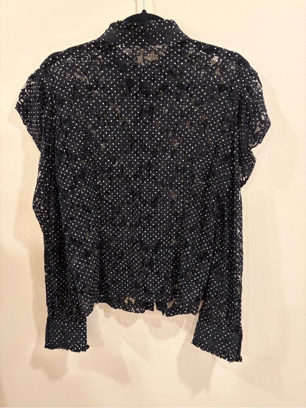Lulu's Black Polka Dot Lace Button Down Top Size L - Picture 3 of 7